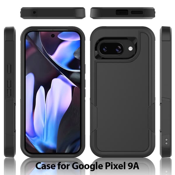För Google Pixel 9a Skal 2 i 1 PC + TPU Stötsäkert Mobilskal Svart Svart