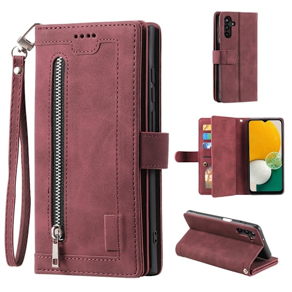 Til Samsung Galaxy A26 5G Etui med Lynlåslomme og 9 Kortlommer Red