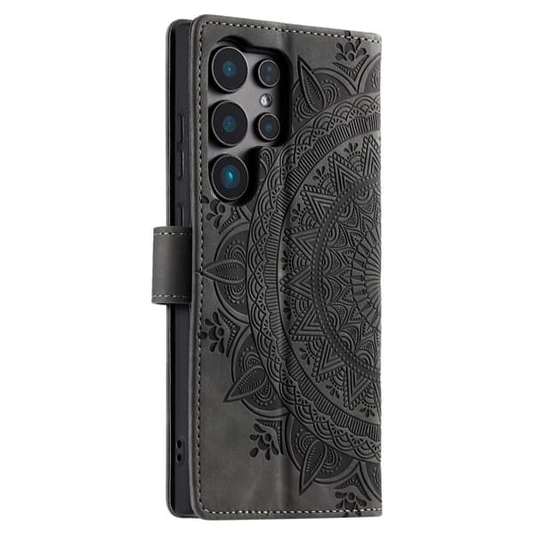 Til Samsung Galaxy S26 Ultra tegnebogscover Cover Shell Mandala Blomstermønster Grey