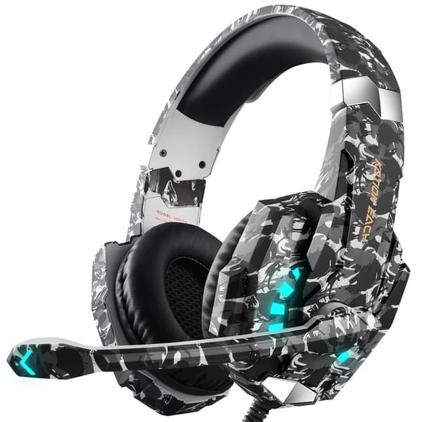 KOTION Gaming Headset LED Kablede Hodetelefoner med Mikrofon Kamuflasje LED - Grå Grey