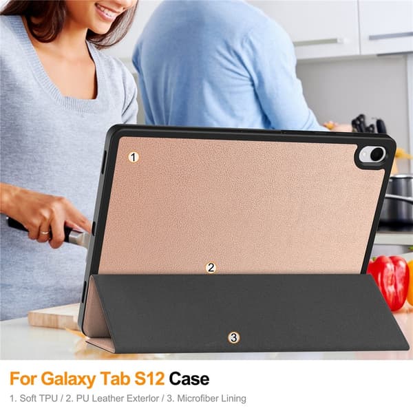 Tabletcover med støtteben og pennholder til Samsung Galaxy Tab S12+ Pink gold