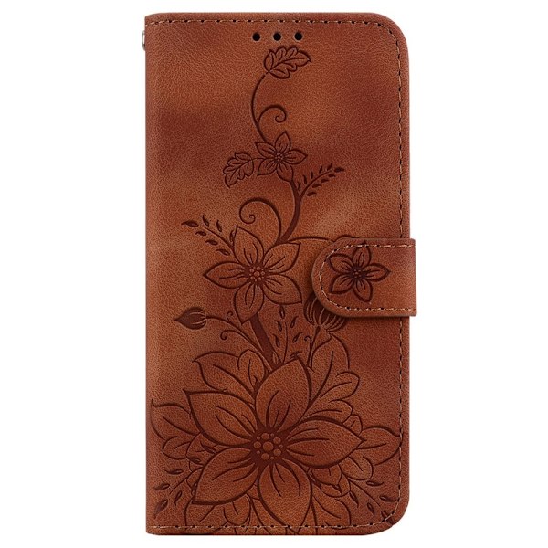 För Xiaomi Redmi 14C Fodral Ställ Plånboksfodral Blommönster - Brun Brun