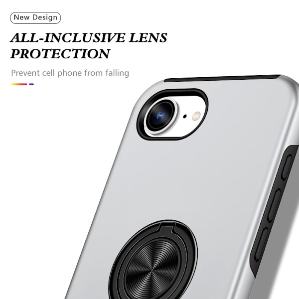 Til iPhone 16e Max Finger Ring Kickstand Hybrid Taske Silver