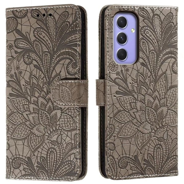 Till Samsung Galaxy A16 5G / A16 4G fodral i PU-läder med Blommönster - Grå grå