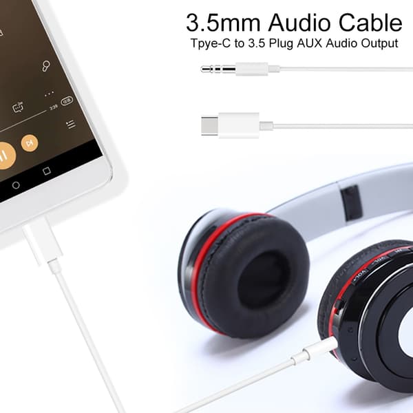 USB-C til 3,5 mm lyd-AUX-adapterkabel til analog overførsel White