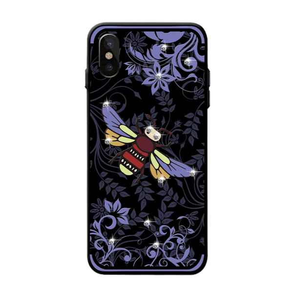 NXE Insect Pattern Rhinestone Decor TPU Kansi - iPhone X - Violetti Bee