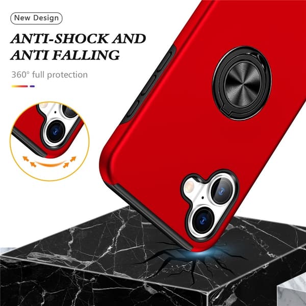 Til iPhone 17 Finger Ring Kickstand Hybrid Taske Red