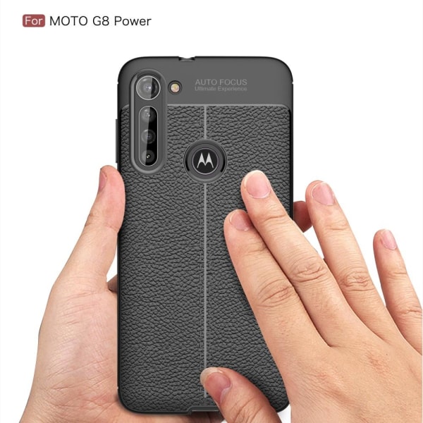 Litchi Texture Soft TPU Taske til Motorola Moto G8 Power - Sort Black
