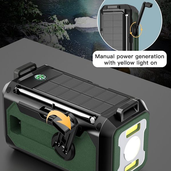 käsikampi Radio 12000mAh Power Bank Akku taskulamppu Aurinkolataus Black