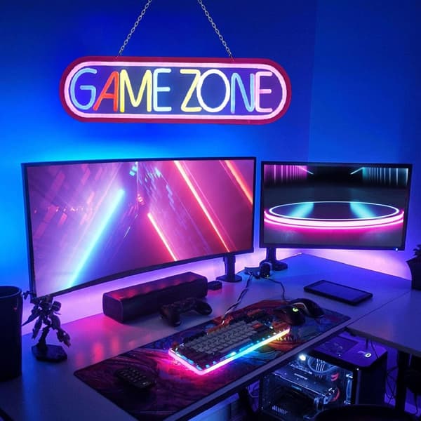 Gaming LED Neonlys Veggdekorasjon Spillrom Atmosfære Lampe Romdekorasjon White
