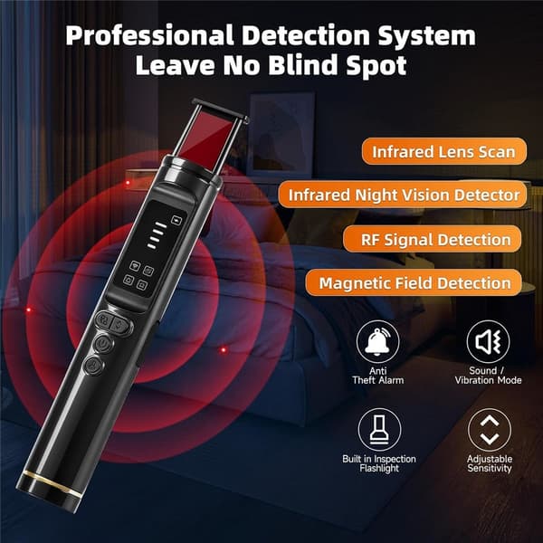 Dold Kamera Detektor Bug Finder RF GPS spårningsdetektor Signalskanner Svart