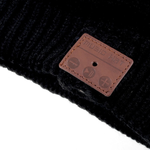 Lämmin talvinen neulottu hattu sisäänrakennettu bluetooth-kuulok Black