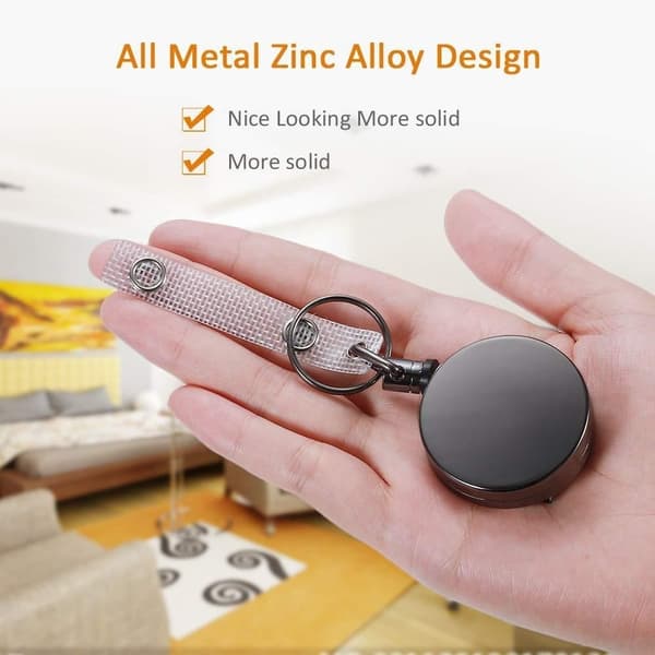 4cm Retractable Key Chain Zinc Alloy Key Ring Heavy Duty Retractable Svart
