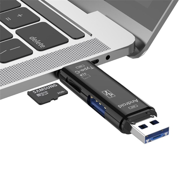 Minneskortläsare 5 i 1 Micro USB USB-C TF-kortläsare OTG-adapter Svart