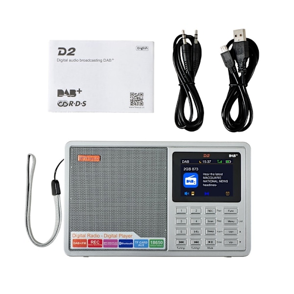 Digital radiomottaker DAB+FM RDS Bluetooth MP3-spiller REC-opptaker TF-kort Silver grey