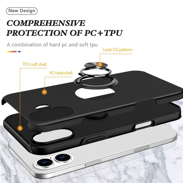 For iPhone 17 Hybrid-deksel med Fingerring Black