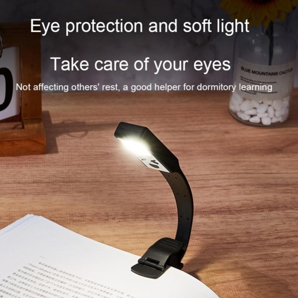 Clip-On Book Light Tre Bok-Lampa Ljusstyrka Justerbar läslampa Svart