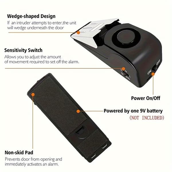 Smart Door Stopper 120dB Anti - Theft Alarm for Hotel Home Office Protection Security Black