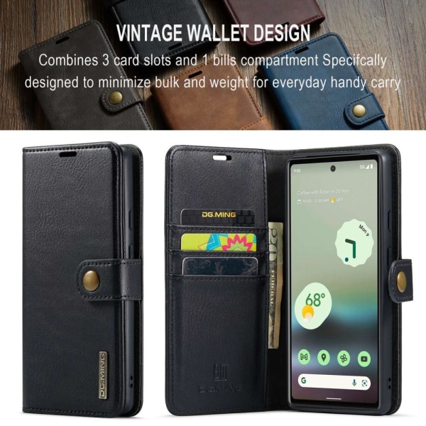 DG.MING for Google Pixel 6a Avtakbart 2-i-1 Lommebokdeksel Black