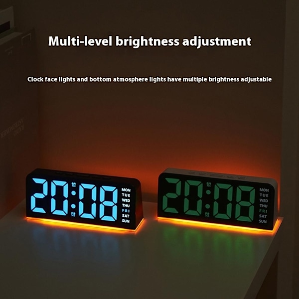 LED-klocka Digital Väckarklocka Stor Display Datum Temperatur Väckarklocka - Vit / Rosa Ljus Rosa