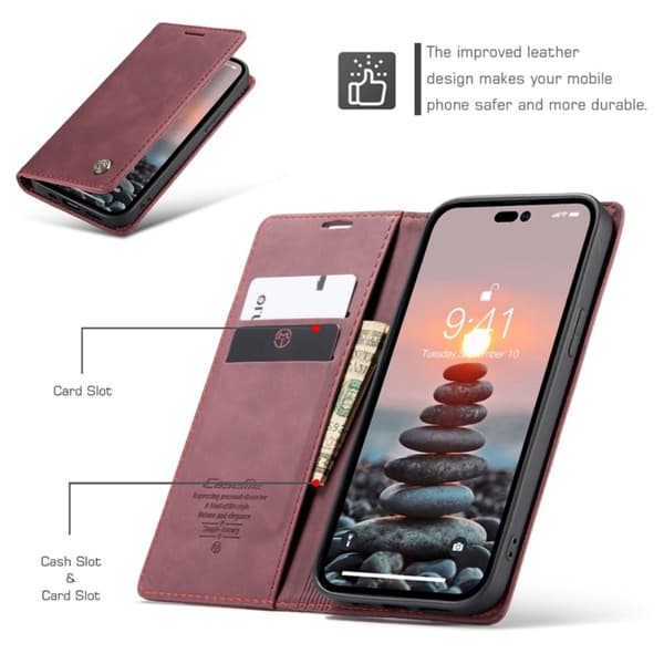 CASEME Retro tegnebog taske til iPhone 14 Pro Max - Rød Red