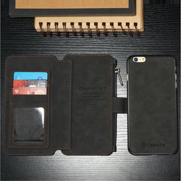 CASEME iPhone 6 / 6s Plus Retro läder plånboksfodral - Svart Black