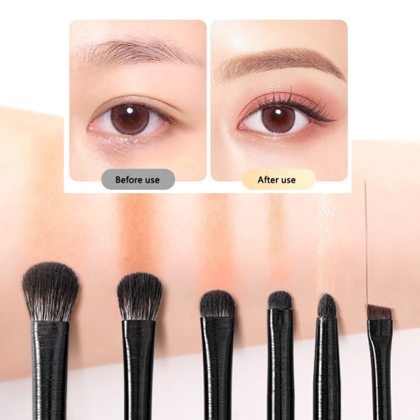 7 stk øjenskygge børste sæt Makeup øjenbryn - 6 børster + 1 vink Black