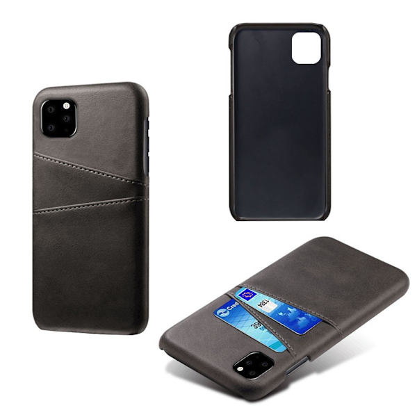 iPhone 11 kaksinkertaiset korttipaikat PU-nahkapäällysteinen PC-kotelo Black