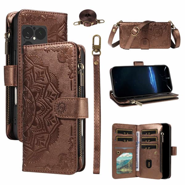 Mandala-präglat Plånboksfodral med Handledsrem till Sony Xperia 1 VIII Brun