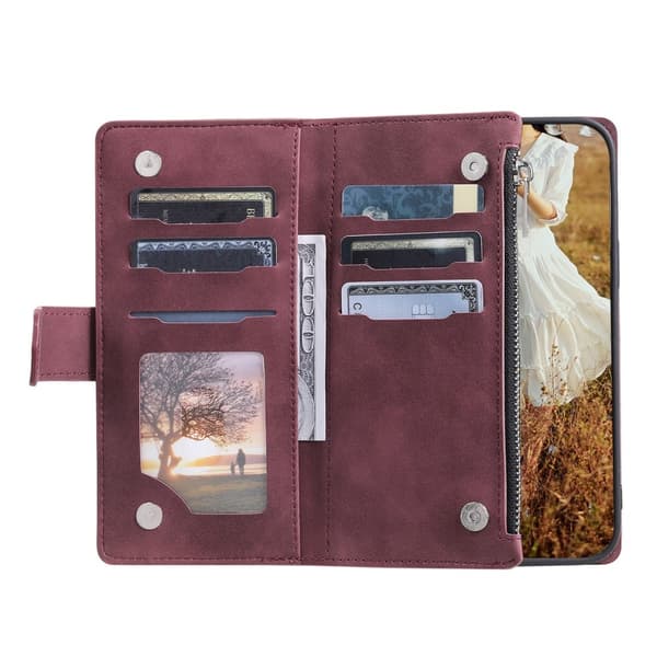 Til Xiaomi Redmi 14C Zipper Wallet Case Rhombus Telefoncover Red