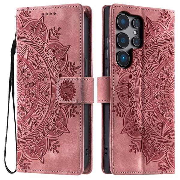 Til Samsung Galaxy S25 Ultra tegnebogscover Cover Shell Mandala Blomstermønster Pink