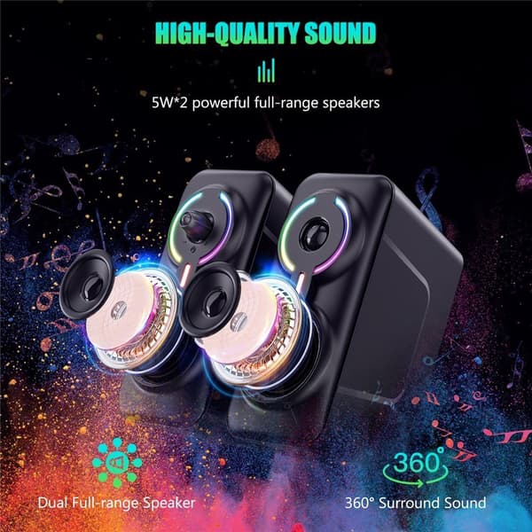 ONIKUMA USB-kablet høyttaler for datamaskin med 3D-stereolyd og RGB-lys Black