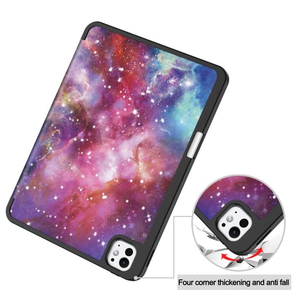Til iPad Pro 11 (2024) Etui Tre - fold Stativ Tablet Cover med Pen Holder - Galaxy Multicolor