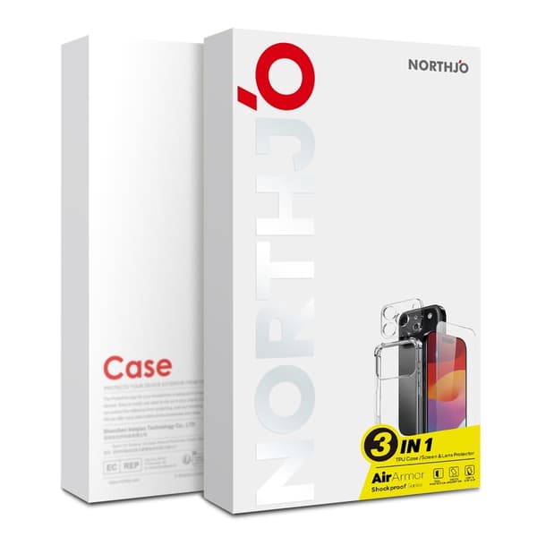 NORTHJO För iPhone 17 Pro Max TPU Skal + Härdat Glas + Lins Skydd Transparent