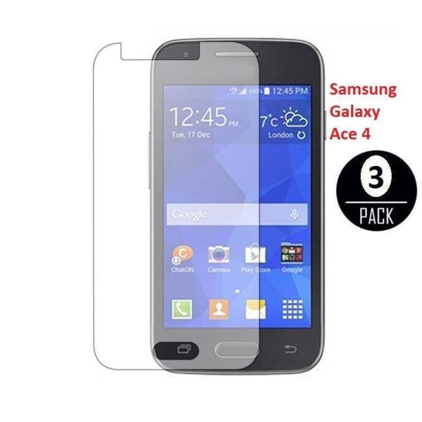 3 näytönsuojaa Samsung Galaxy Ace 4 + Puhdistusliina Transparent