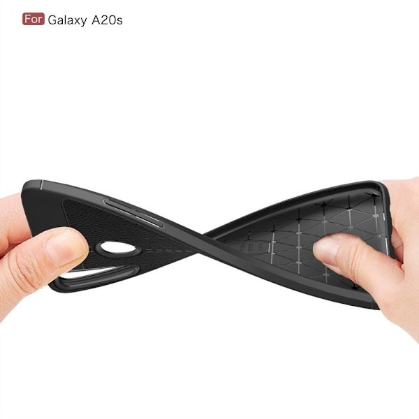 Samsung Galaxy A20s TPU Deksel Litchi Texture - Svart Black