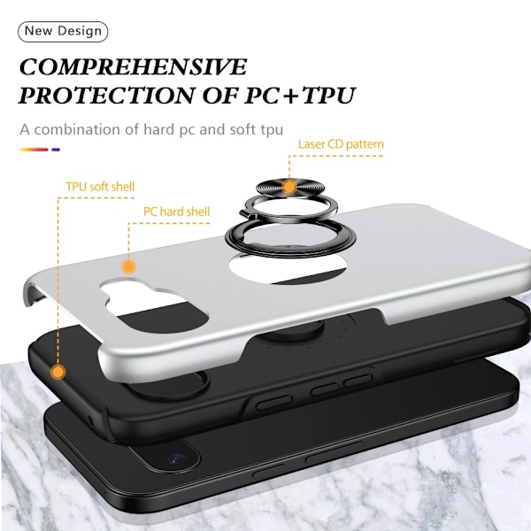 Til Google Pixel 9A Fingerring Kickstand Hybrid Taske Silver