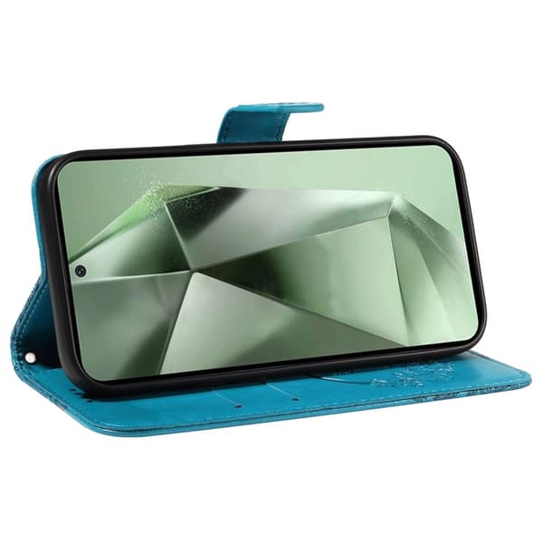 Til Samsung Galaxy S24 FE Etui Stand Tegnebog Etui Sommerfuglemønster Blue