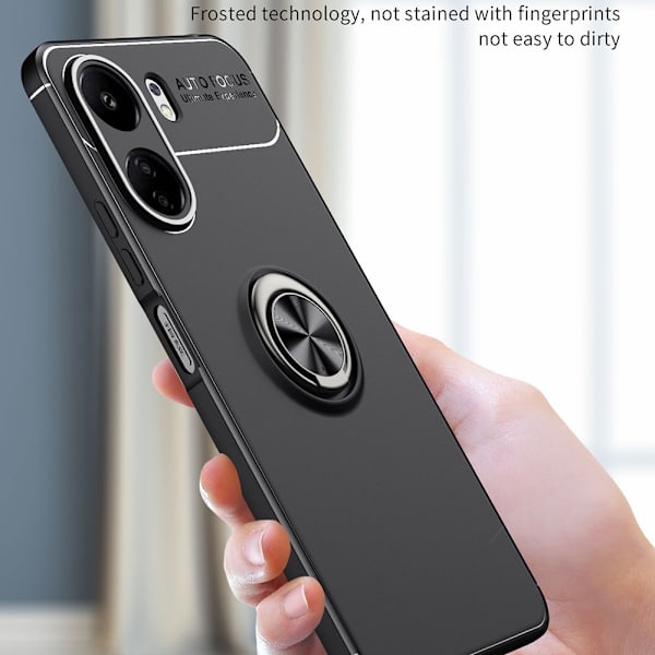 För Xiaomi Redmi 13C Hybrid skal Finger Ring Metall Plåt Svart