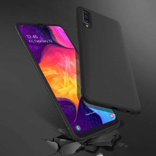 Jazz Twill Texture TPU Cover til Samsung Galaxy A50 - Sort Black