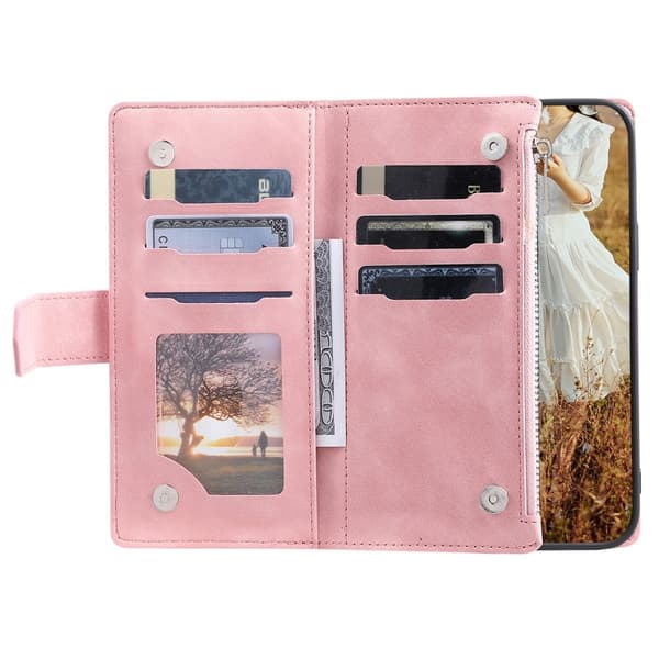 Google Pixel 10 Pro XL Zipper Wallet Case Rhombus Stitching Line Puhelinsuojus Pink