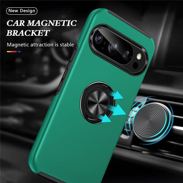 Til Google Pixel 10 Pro / Pixel 10 SkalFingerring Kickstand Hybrid Taske - Green