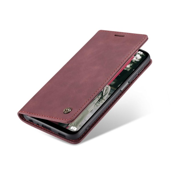 CASEME Retro Lompakkokotelo Samsung Galaxy A12 - Viininpunainen Red