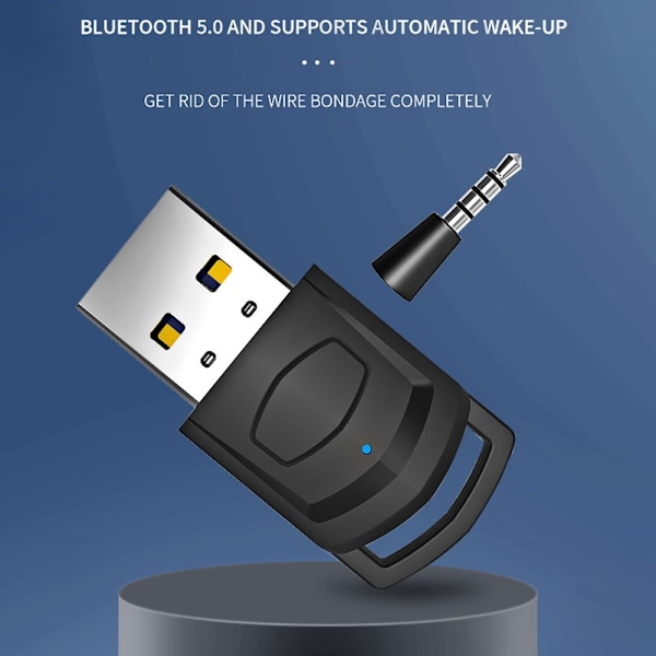 Til Sony PS5 PS4 PC Bluetooth USB 3,5 mm Audio Transmitter Trådløs modtager Black