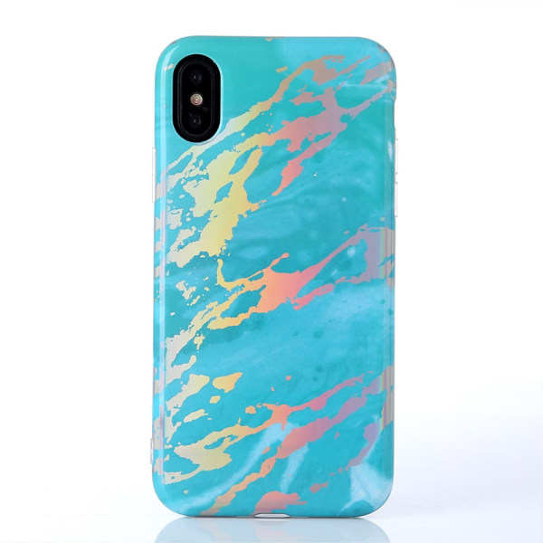 IMD Marble Pattern Plated TPU Back Case for iPhone X  - Dark Blue Multicolor