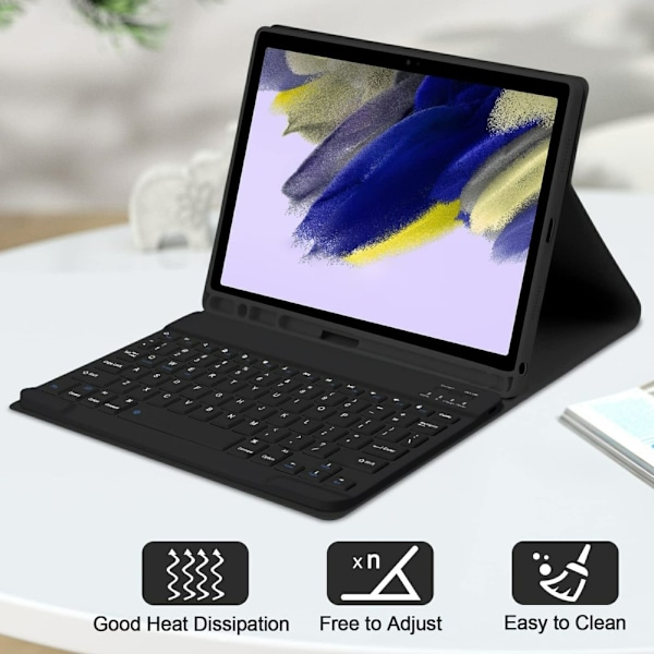 For Samsung Galaxy Tab A9+ Split Bluetooth Tastatur Lærveske + Dual Mode Mussett - Svart Black