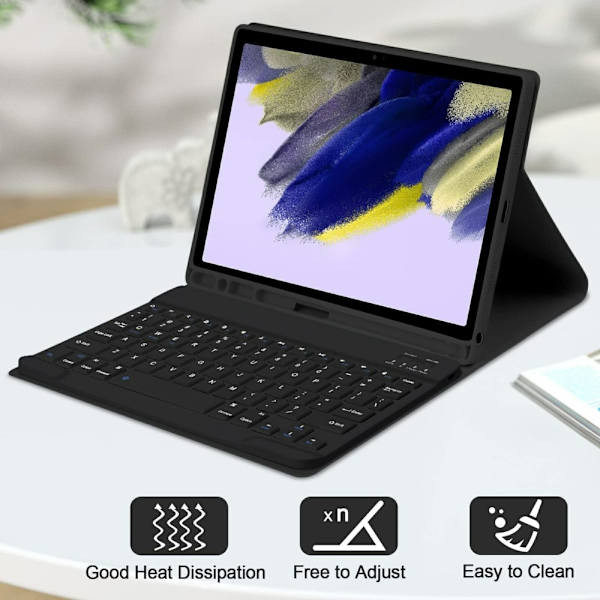 Til Samsung Galaxy Tab A9+ / A11+ Split Bluetooth - tastatur Læderetui + Dobbelt - tilstandsmus Sæt - Sort US Layout Black