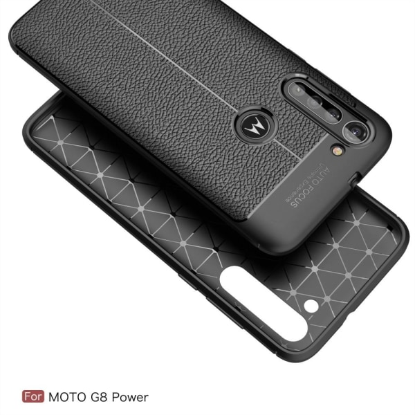 Litchi Texture Soft TPU Taske til Motorola Moto G8 Power - Sort Black