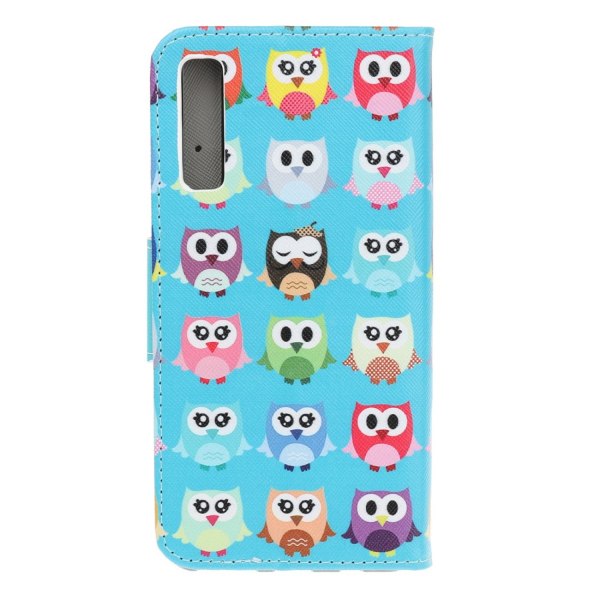 Pattern Wallet Case Samsung Galaxy A70 - Multiple Owls Blue