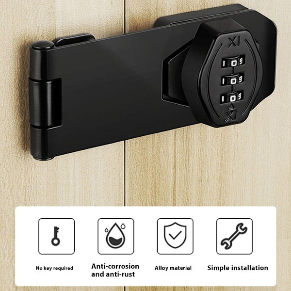Lukko kaappiin ja oveen salasanalla 4 reikää 5" ruuvi varkaudenesto Helppo asennus Black